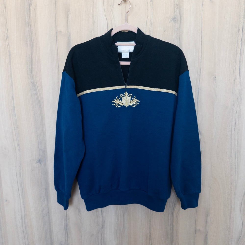 Vintage St. John Sport Womens Sweatshirt S Blue BCrest 1/4 Zip 90s Preppy Sporty